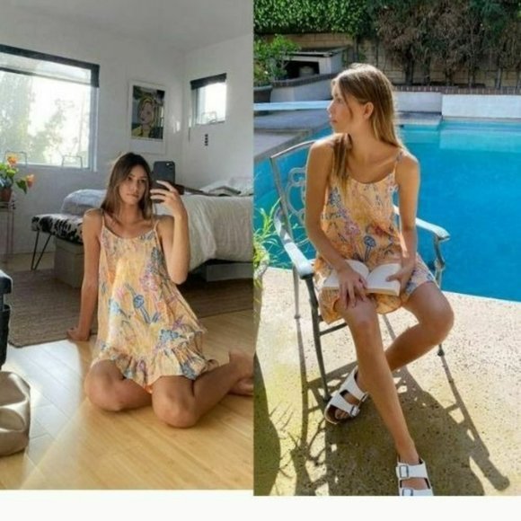 Urban Outfitters Dress Medium Orange Tank Mini‎ Floral Blue Summer Boho Loose - Picture 1 of 10